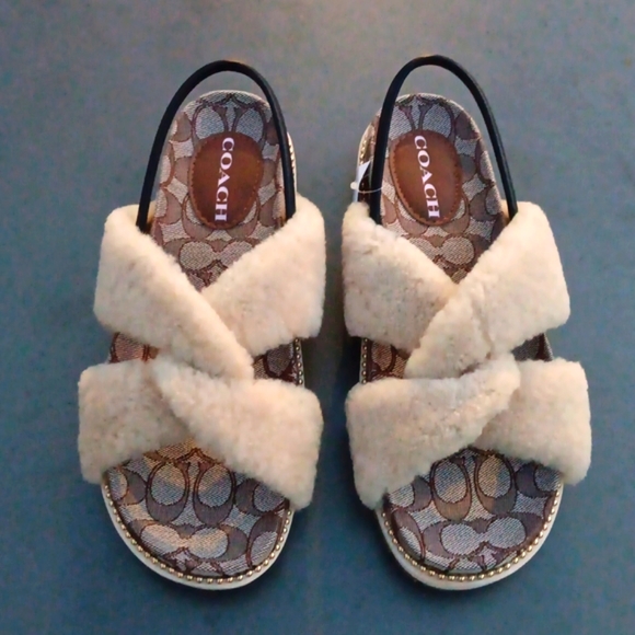 COACH TALLY LADIES SHEARLING PADDED SLINGBACK SANDALS IN SIGNATURE JACQUARD - Picture 5 of 16